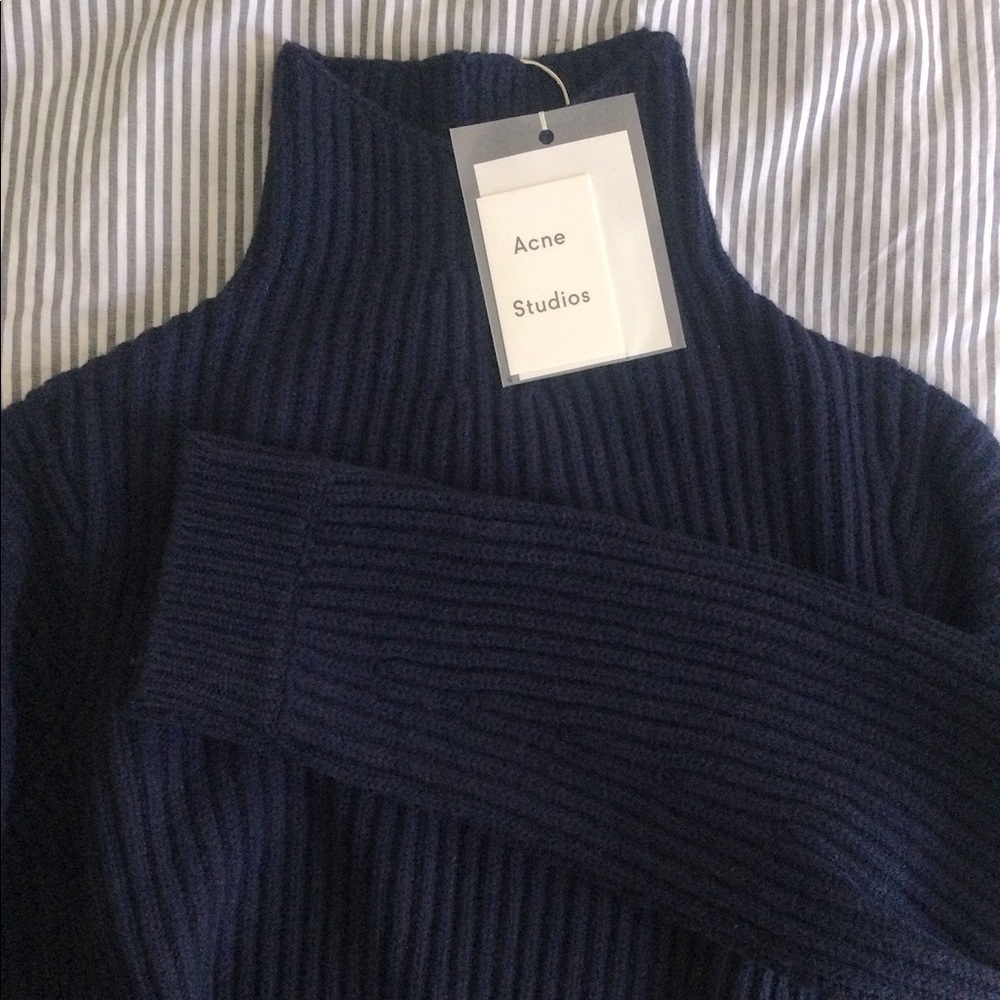 Acne Studios Ribbed High Neck Sweater in Navy
